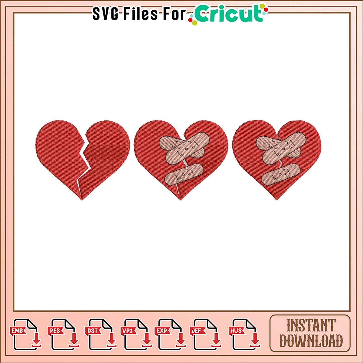 Broken Heart Embroidery Design Instant Download