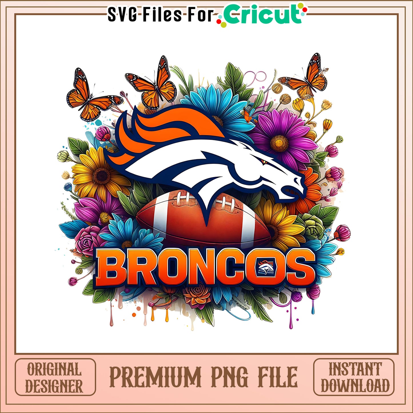 Broncos logo vintage flower png, Denver Broncos png, NFL png