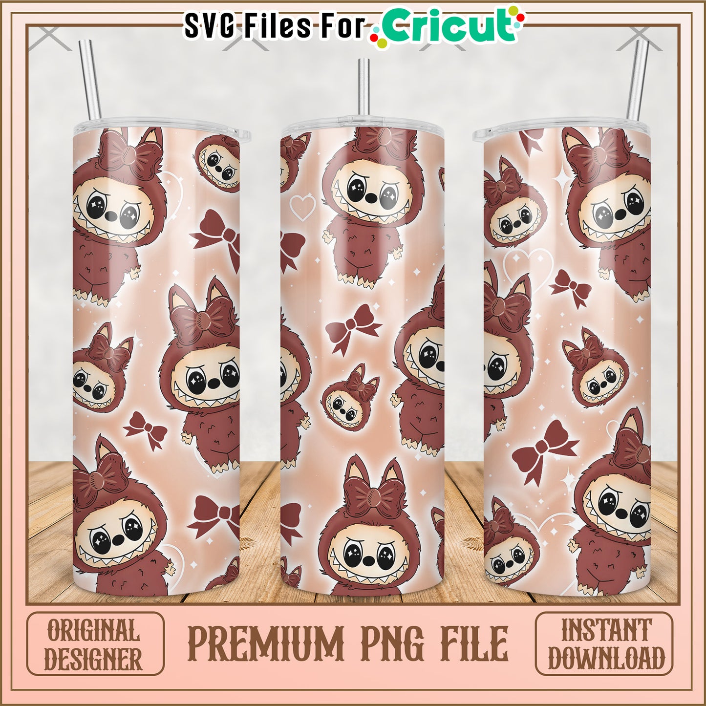 Brown labubu tumbler design png, labubu clothes png, labubu clothes png