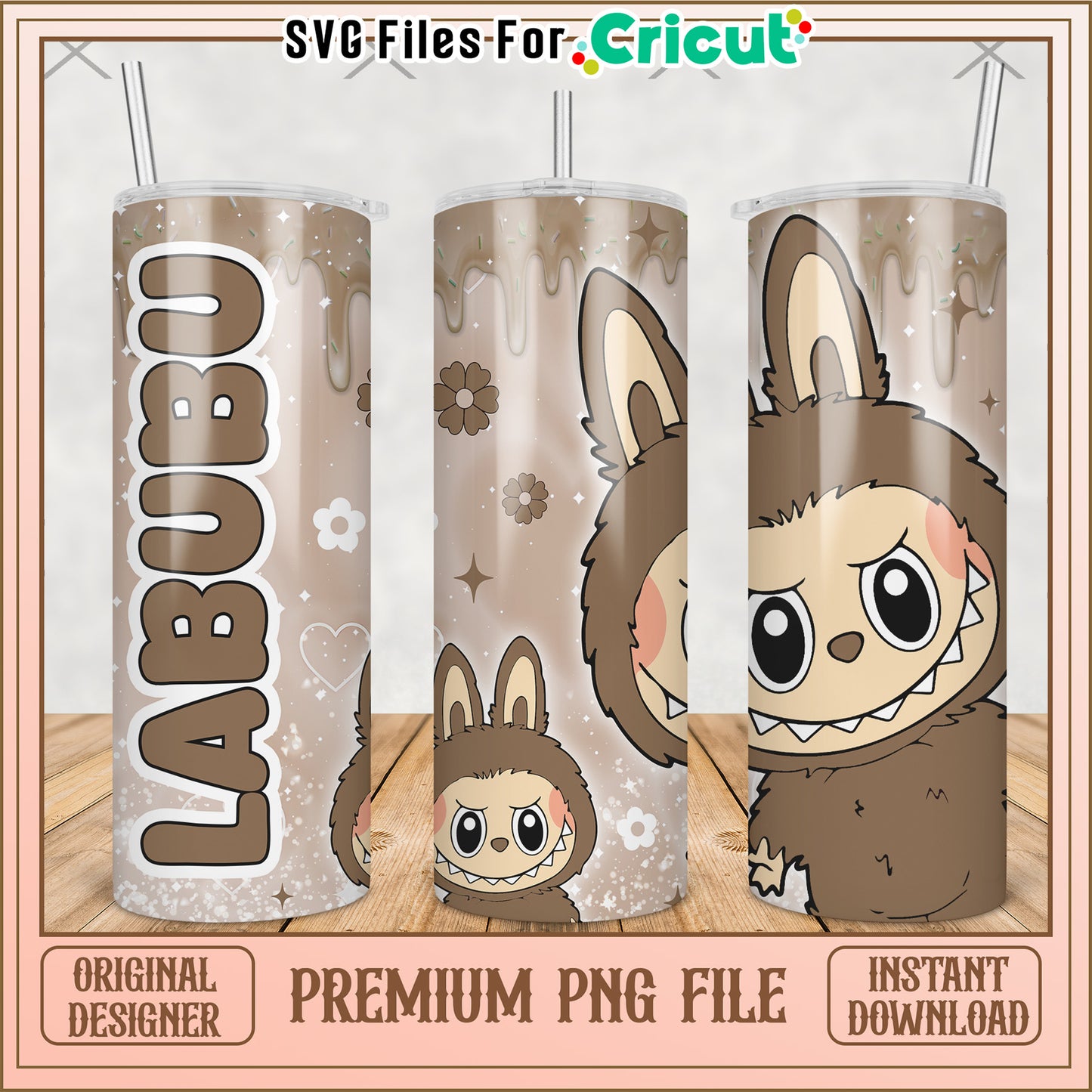 Brown labubu tumbler png, cute labubu png, labubu popmart png