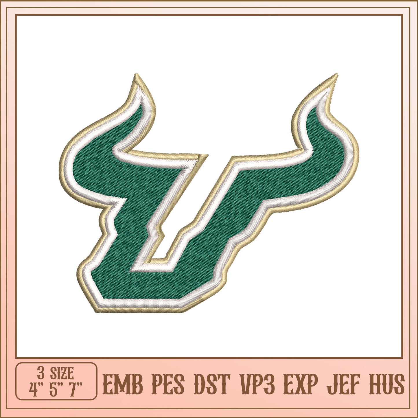 Bull Horns Embroidery Design 3 Sizes
