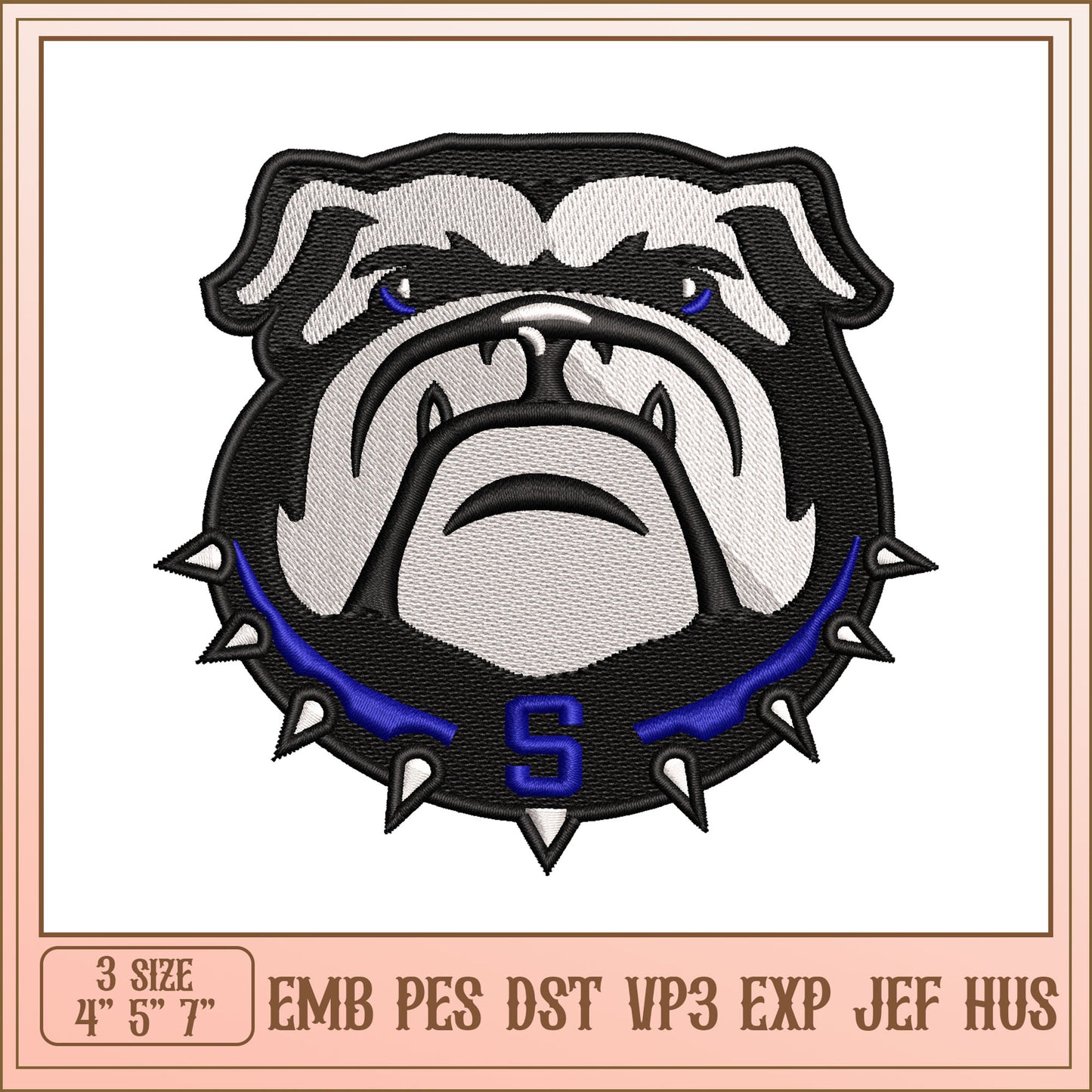 Bulldog Embroidery Design - 3 Sizes