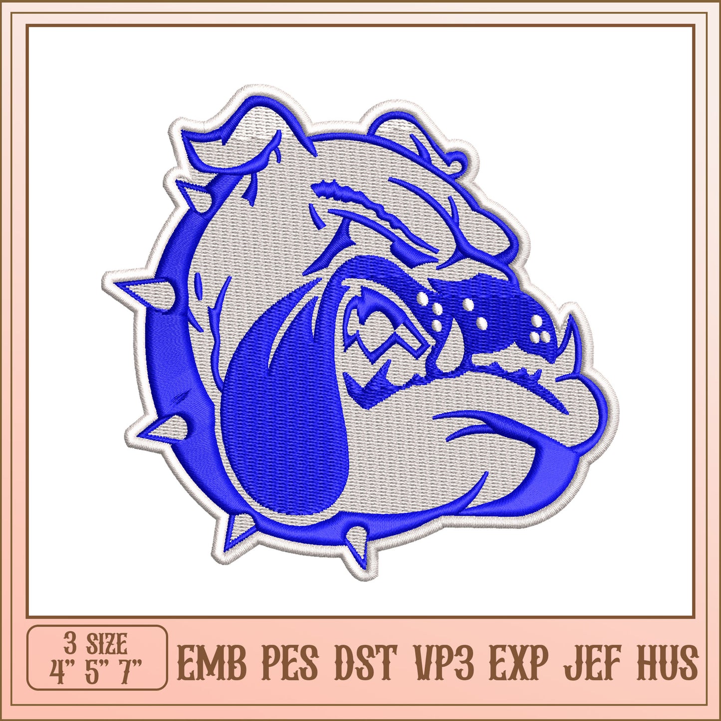 Bulldog Embroidery Design 4x7 Inches