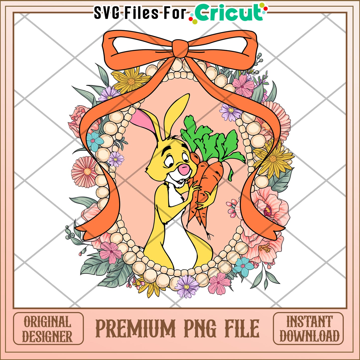 Bunny with Carrots Floral PNG