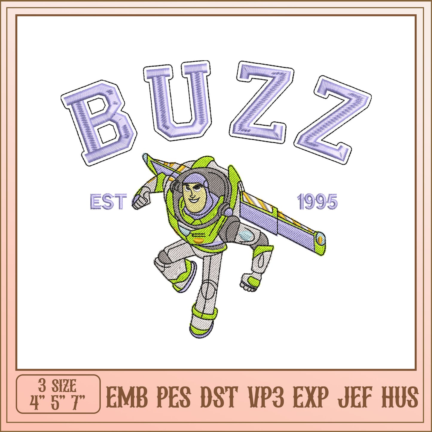 Buzz Lightyear Embroidery Design File in Multiple Sizes 1995
