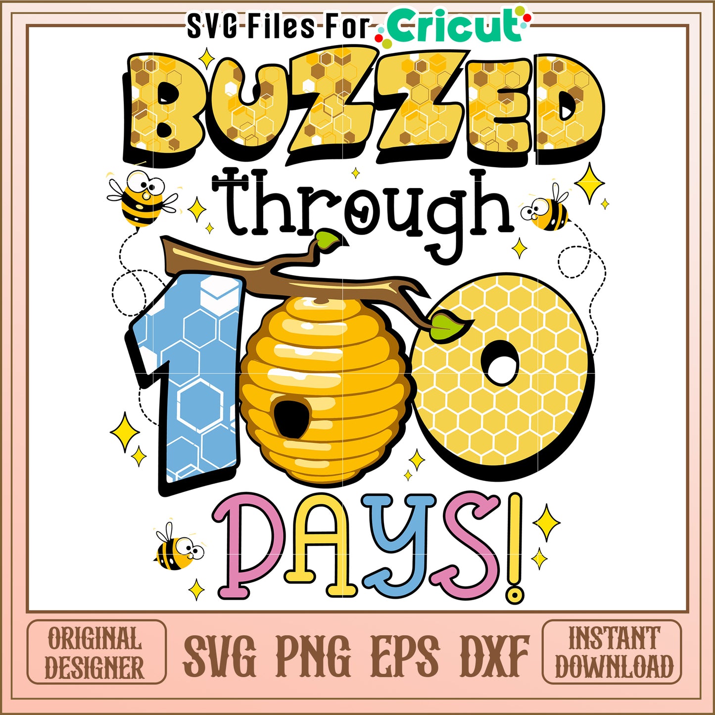 Buzzed Through 100 Days SVG Design