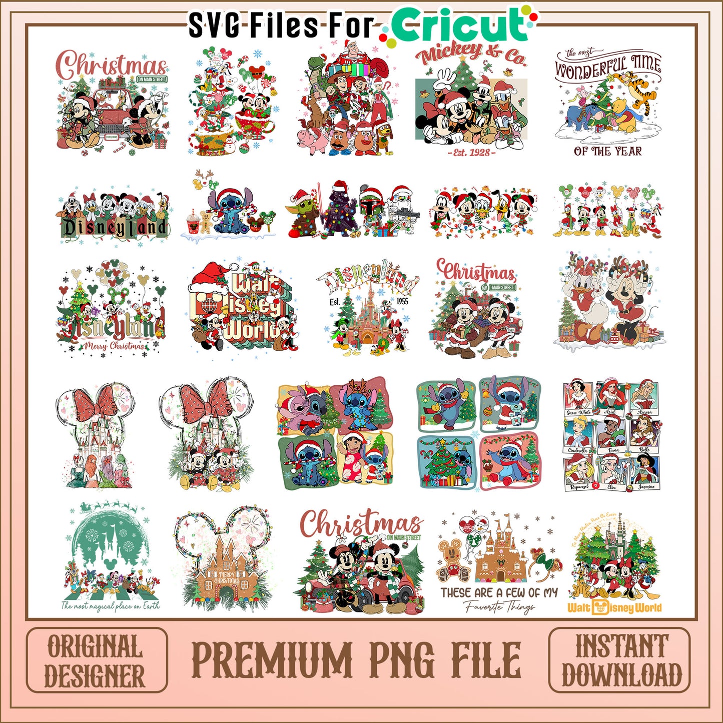 Walt disney world christmas design bundle png, disney christmas png
