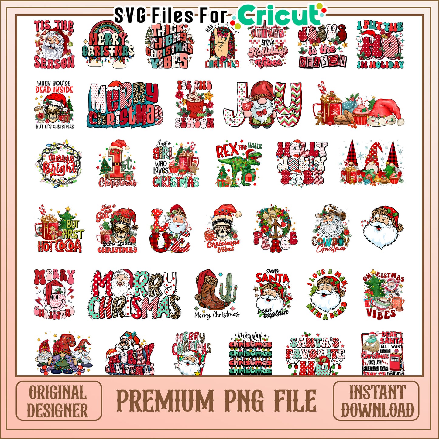 Santa christmas vibes bundle png, merry christmas santa png