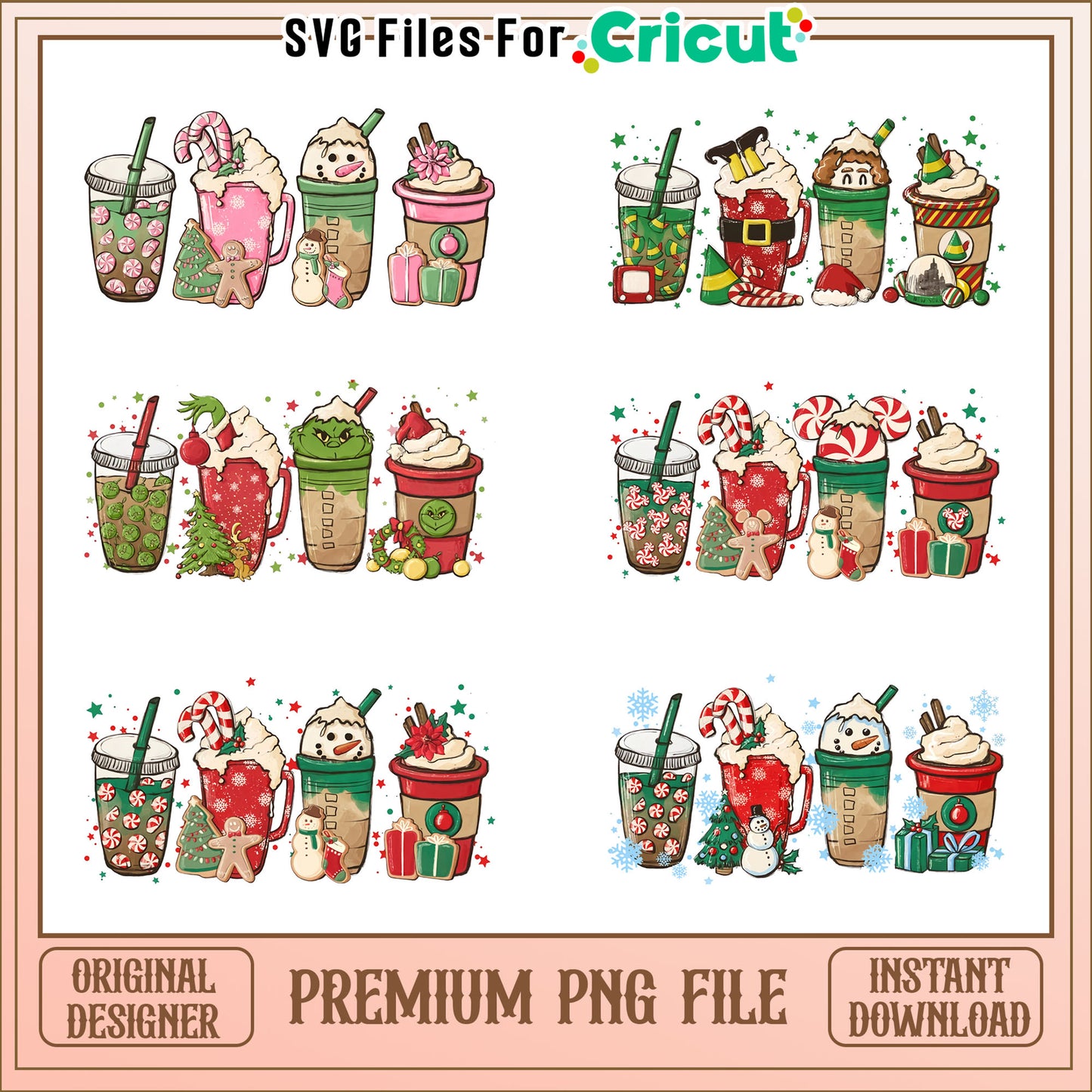 Coffee christmas bundle design png, christmas coffee cup
