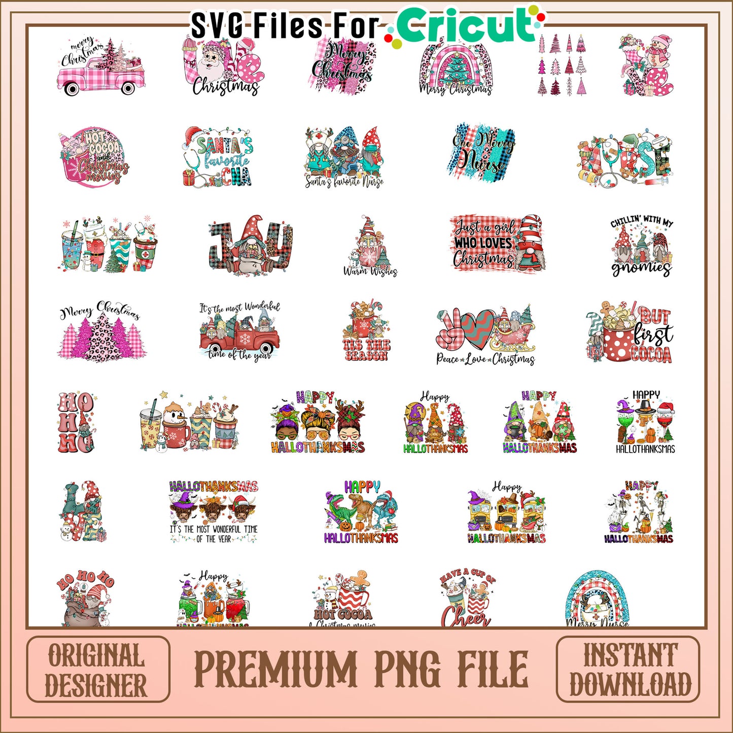 Gnome happy hallothankmas bundle png, christmas gnomes png