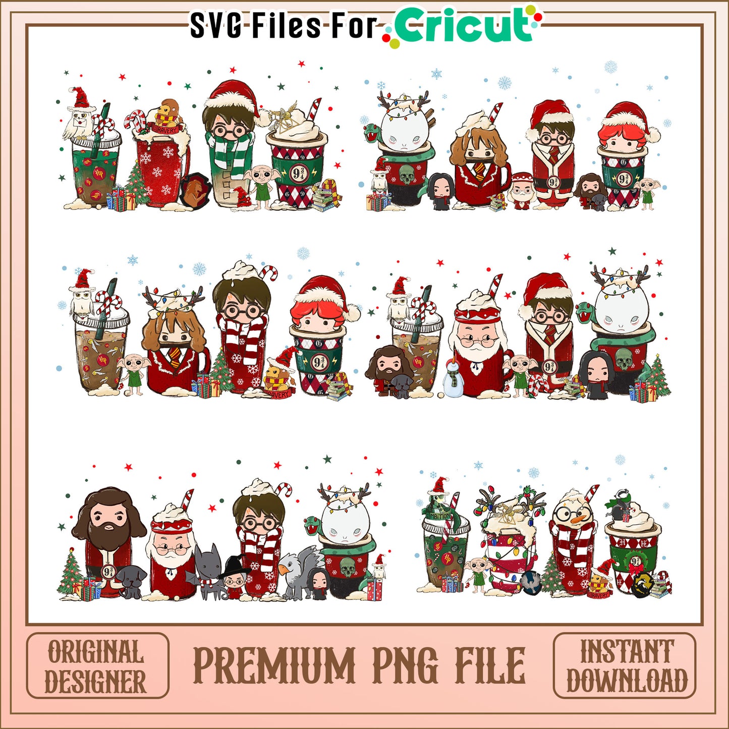 Christmas harry potter coffee cup bundle png, christmas harry potter png