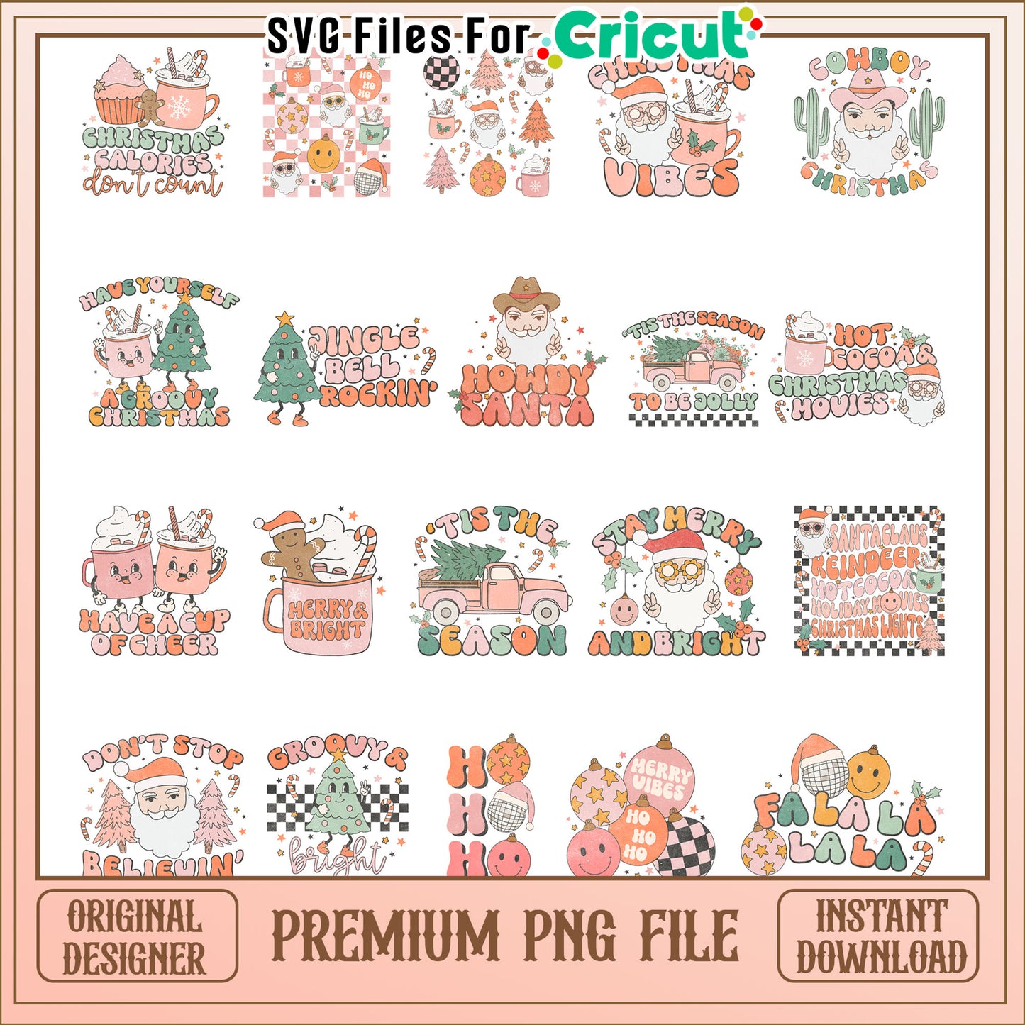 Retro howdy santa bundle png, tis the season png, christmas png