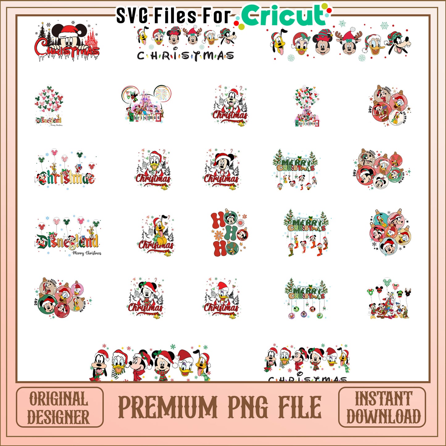 Disneyland merry christmas bundle png, christmas mickey and friends png