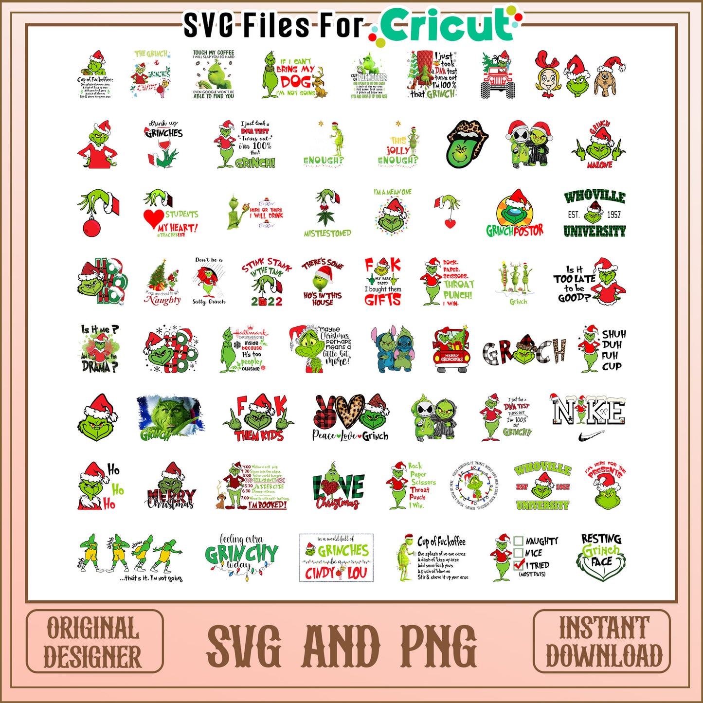 The grinch quotes christmas bundle svg, grinch with santa hat svg