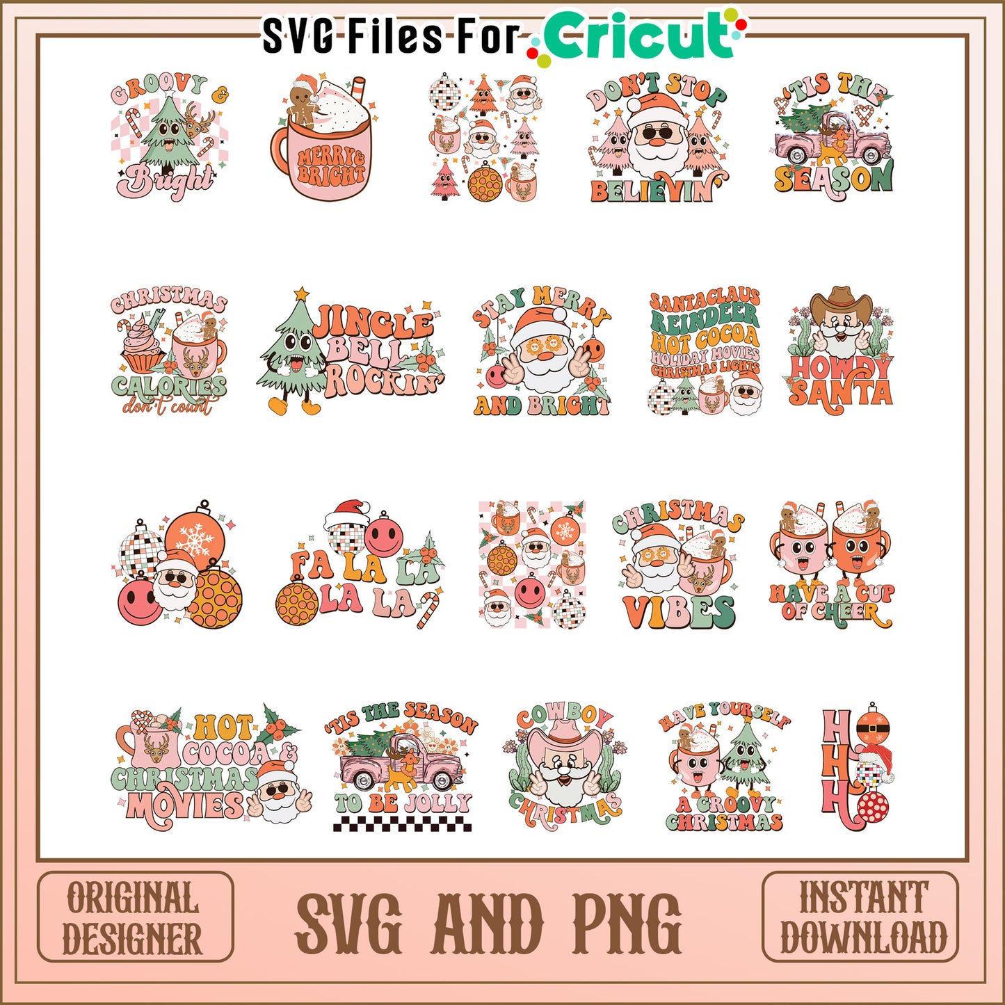 Retro christmas santa bundle svg, christmas vibes svg, christmas svg