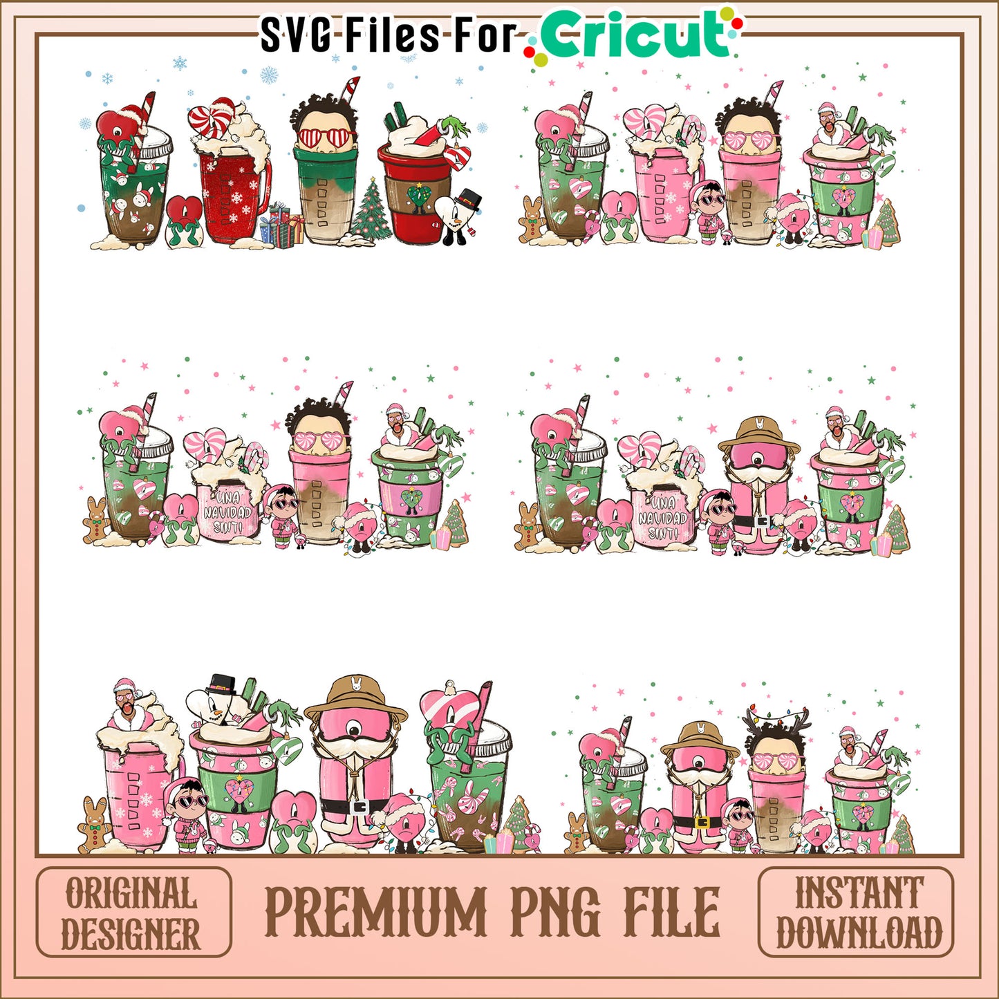 Bad bunny coffee christmas bundle png, bad bunny christmas png