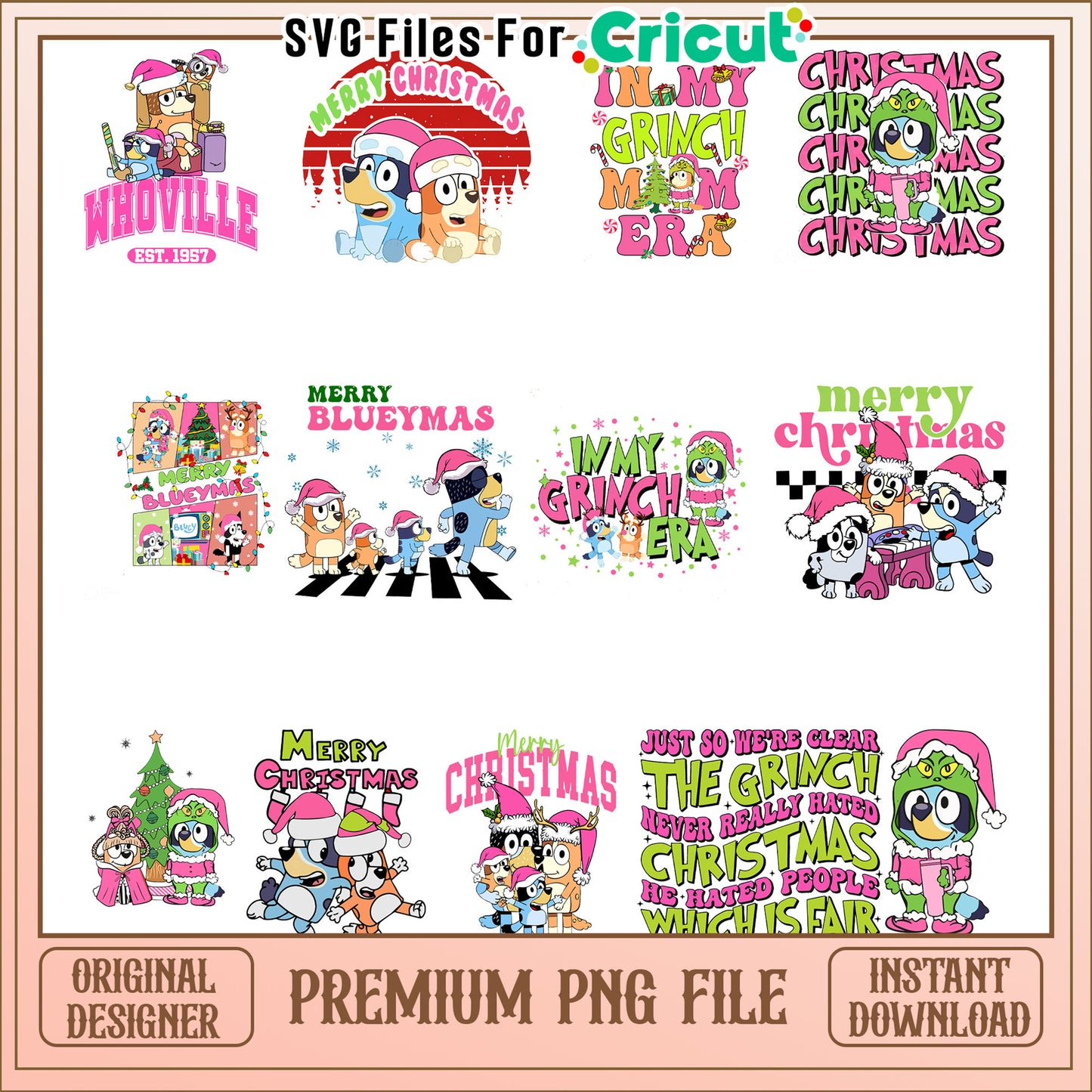 Bluey characters merry christmas bundle png, christmas bluey png