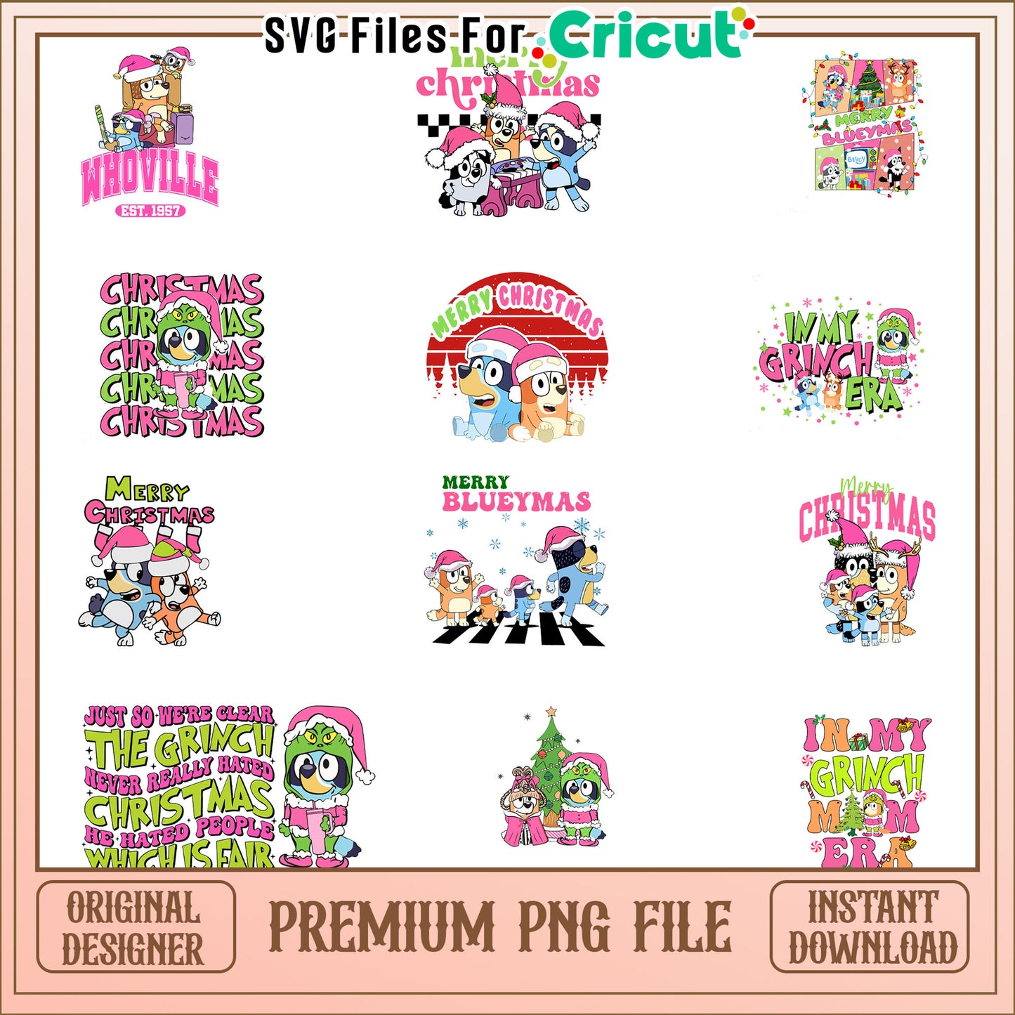 Bluey bingo merry christmas bundle png, bluey christmas clipart png