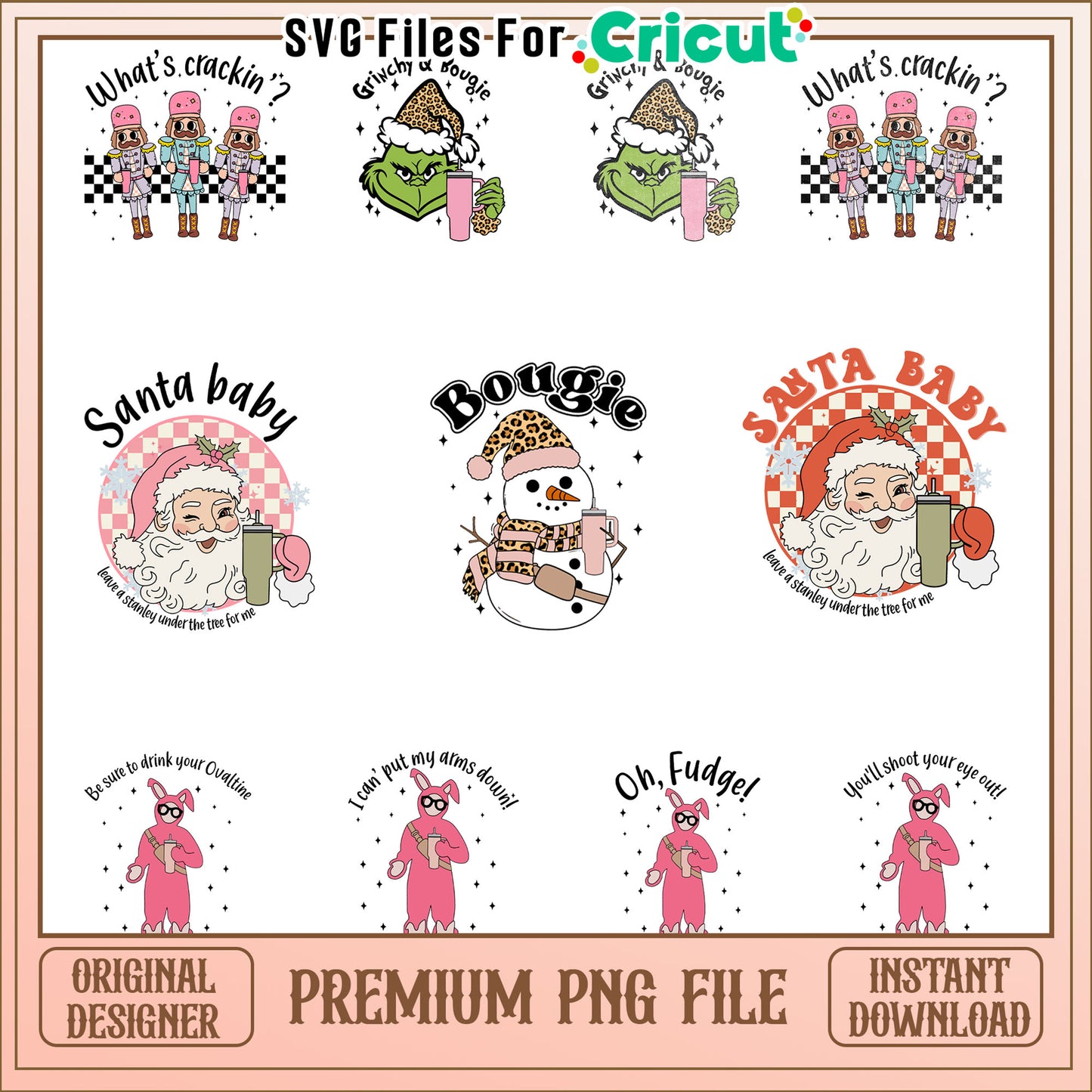 Grinch and bougie christmas bundle png, grinch santa hat png
