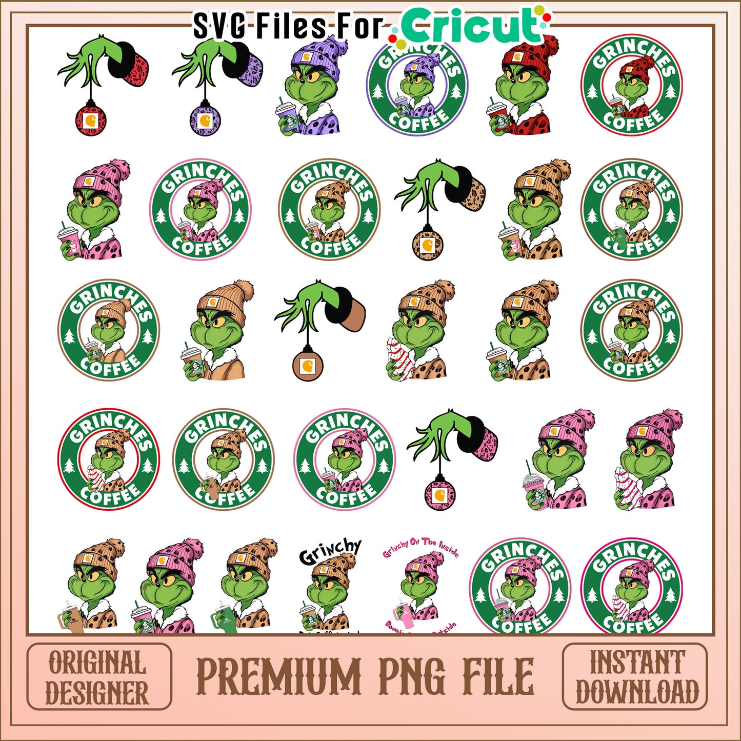 Grinches coffee logo starbucks bundle png, santa grinch png