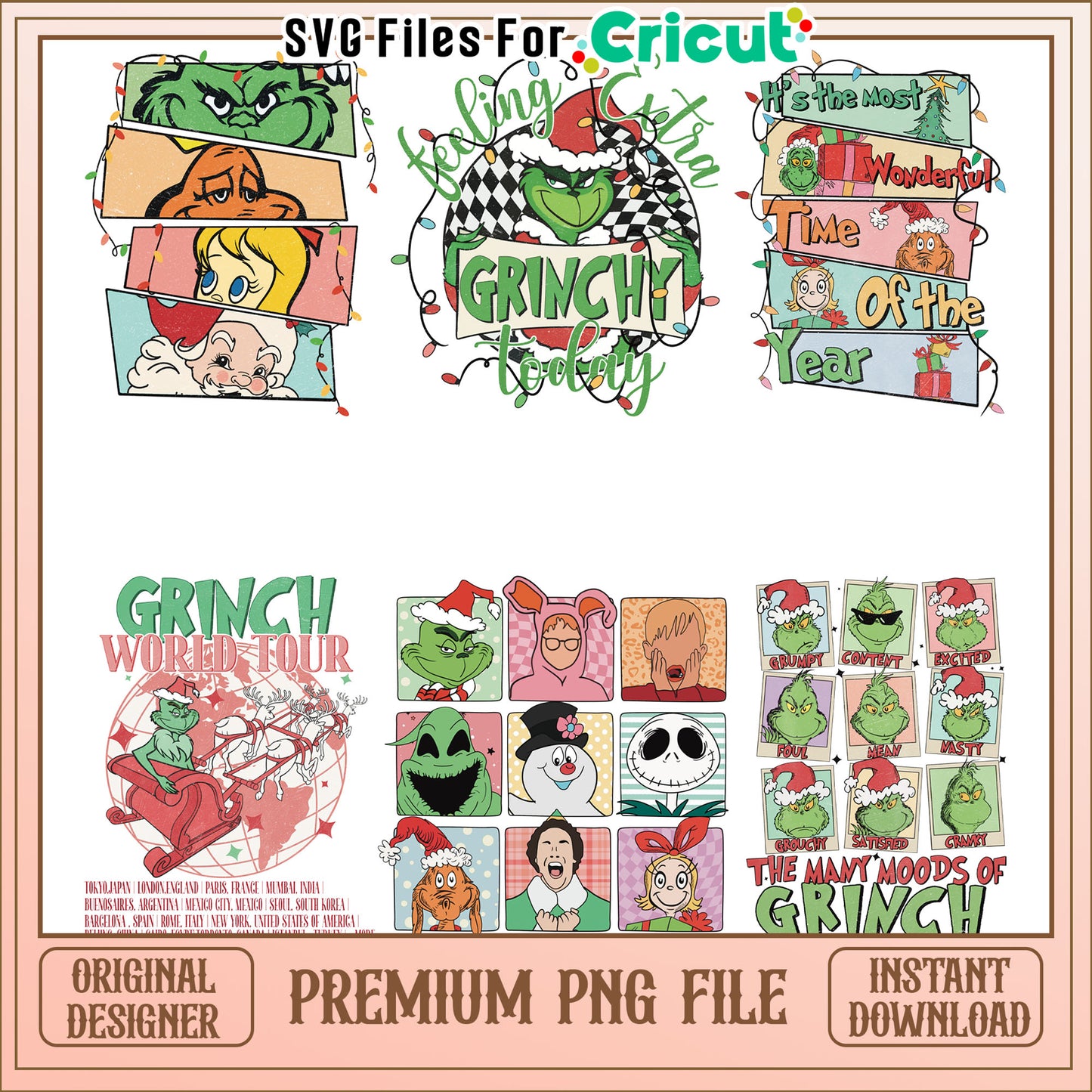 Feeling extra grinchy today christmas bundle png, santa the grinch png