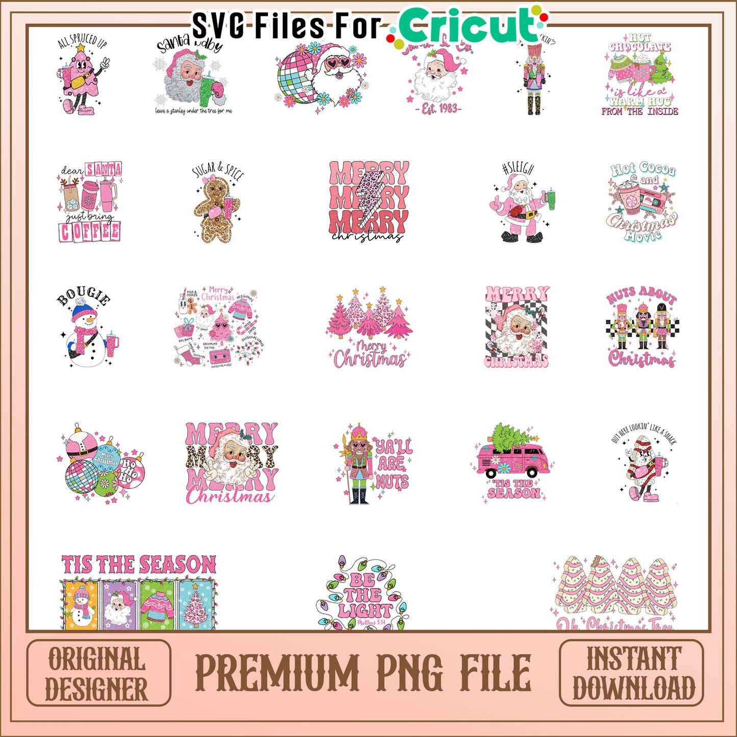 Tis the season santa pink bundle png, merry christmas pink png