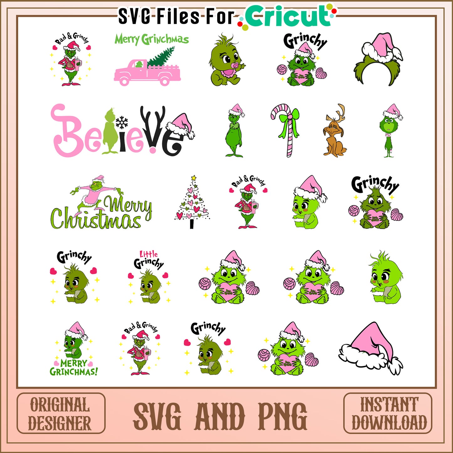 Grinch santa hat pink christmas bundle svg, grinch merry christmas svg