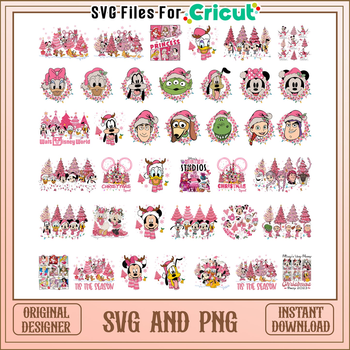Mickey and friends christmas pink bundle svg, disney at christmas svg