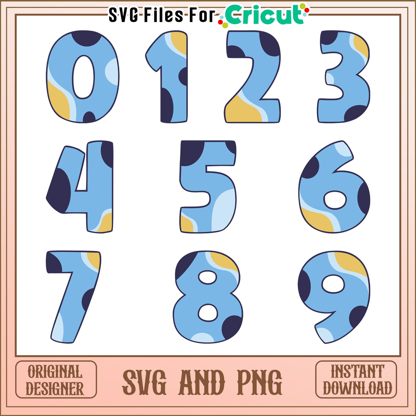 Bluey cartoon numbers design bundle svg, bluey cartoon svg