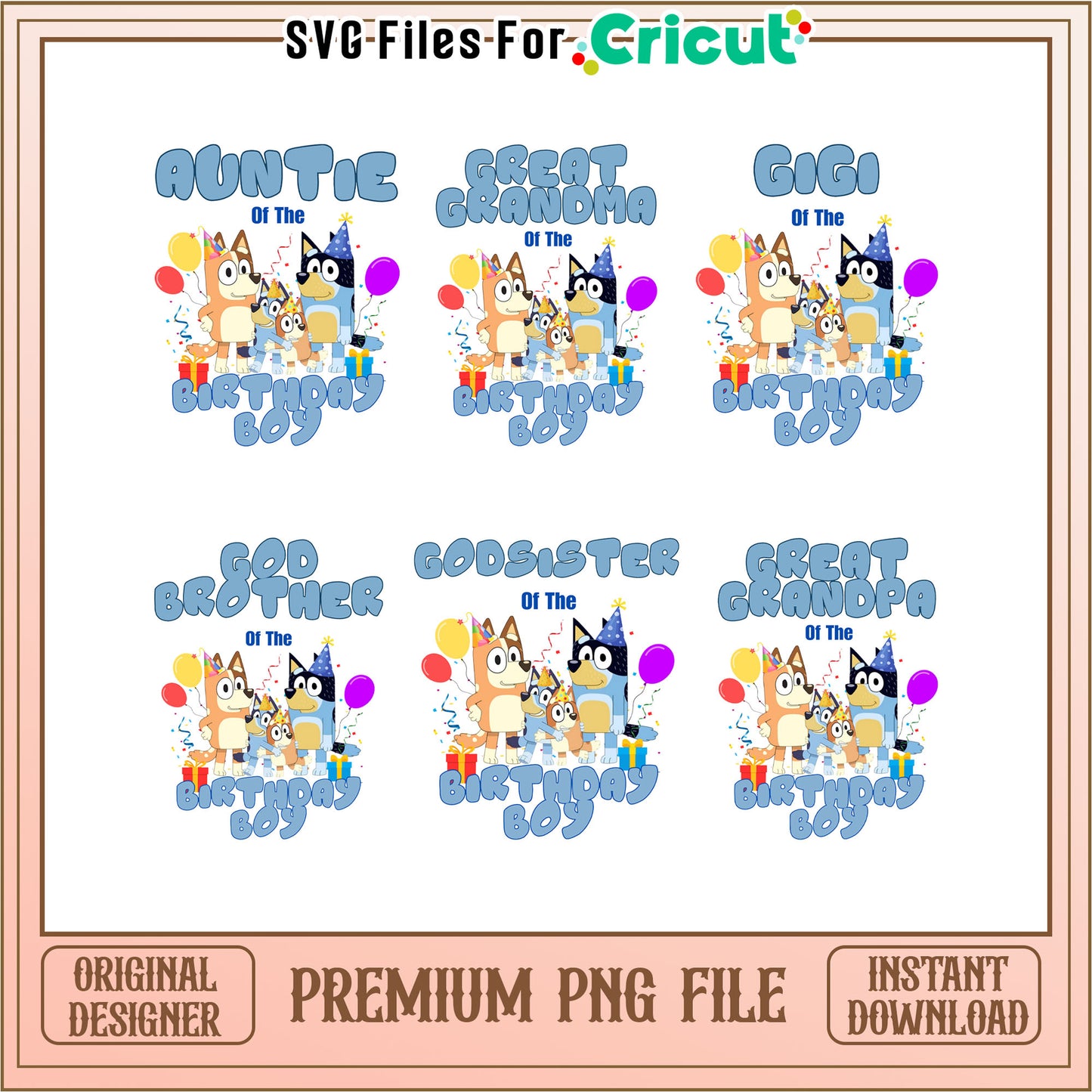 Cartoon bluey family of the birthday boy bundle png, bluey png