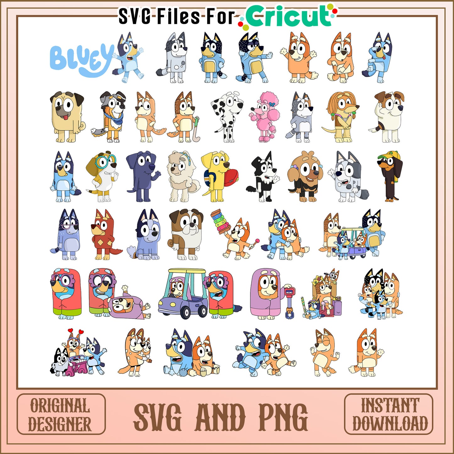 Cartoon bluey characters bundle svg, bluey cartoon characters svg