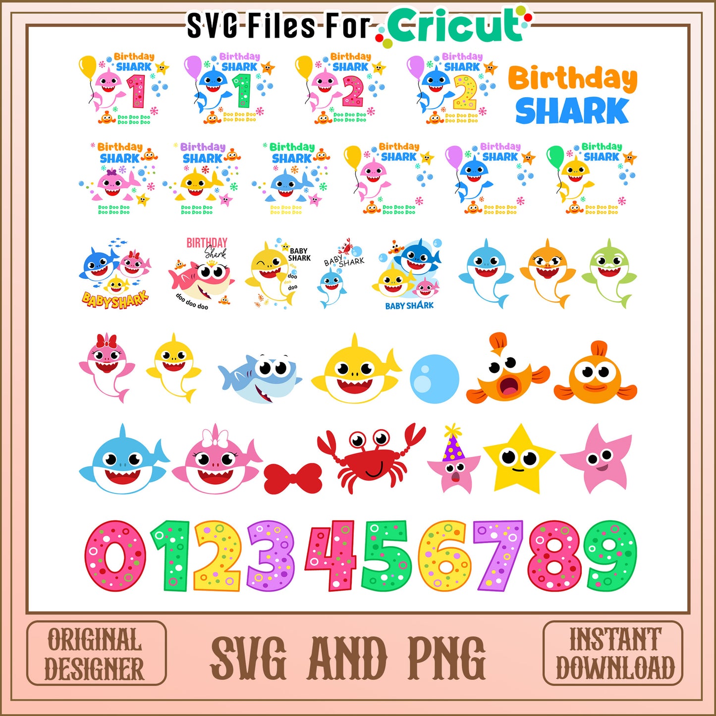 Birthday shark cartoon bundle svg, baby shark birthday svg