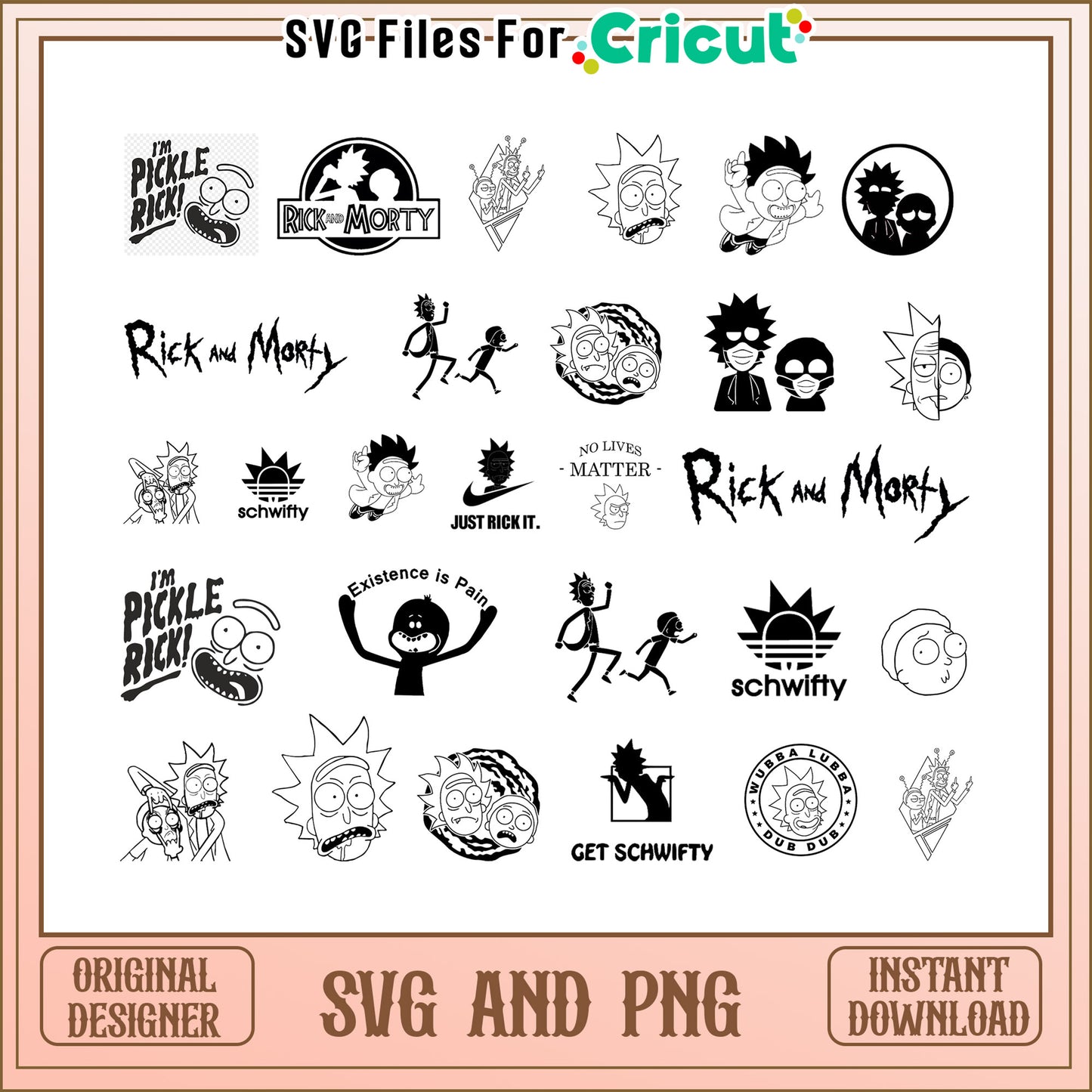 Rick and morty black white bundle svg, rick and morty cartoon svg