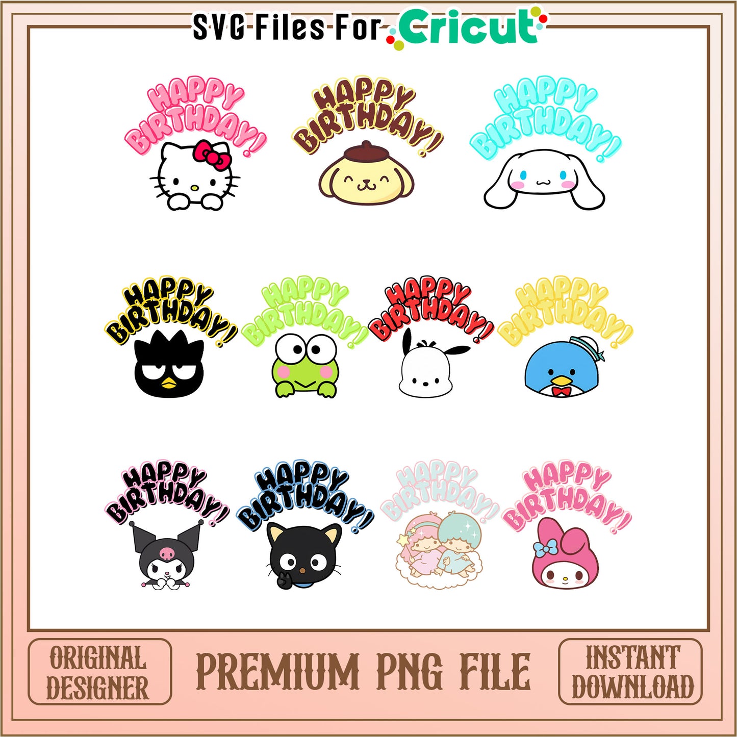 Hello kitty characters happy birthday bundle png, hello kitty birthday png