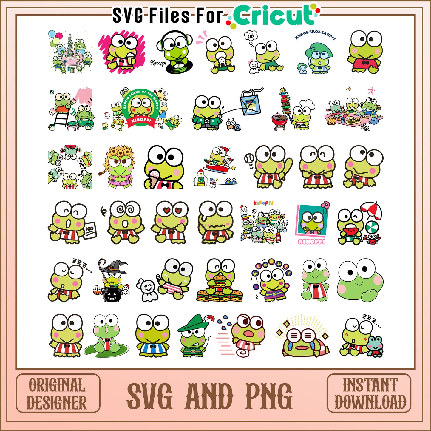 Kerropi sanrio bundle svg, keroppi from hello kitty svg, hello kitty svg