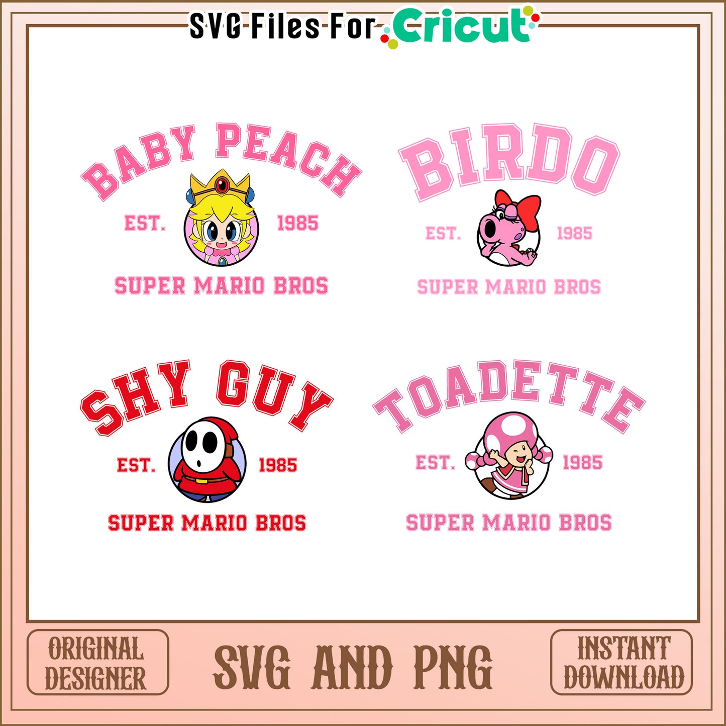 Super mario bors est 1985 bundle svg, uper mario bros svg