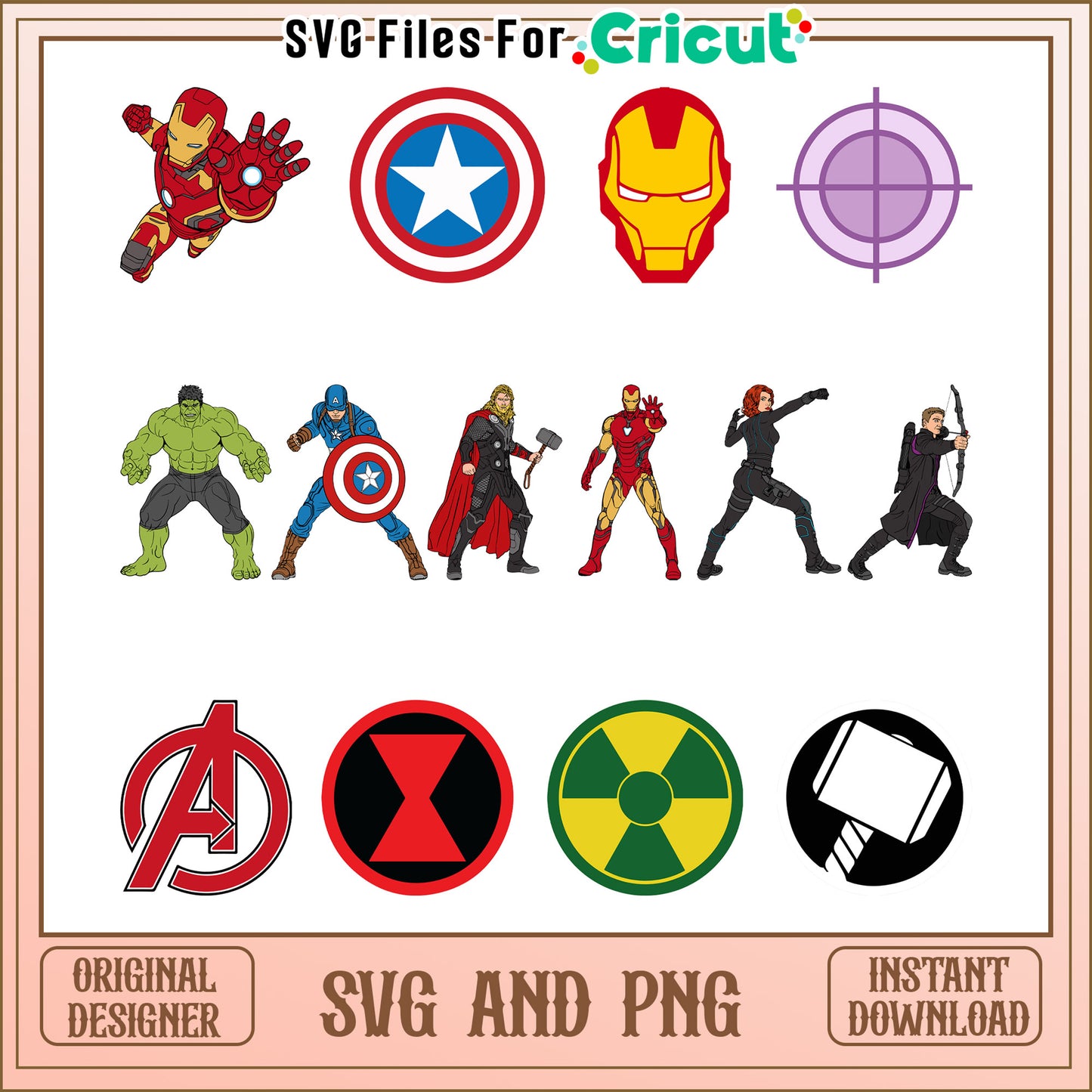 Avengers cartoon bundle svg, symbols for the avengers svg