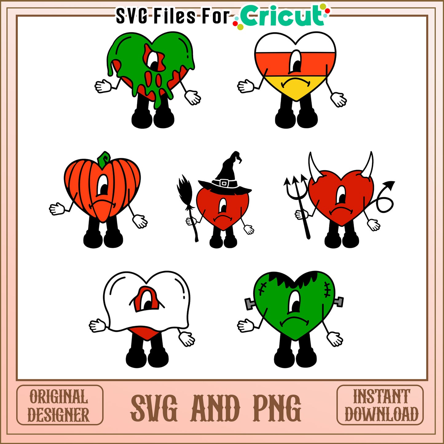 Bad bunny hearts halloween bundle svg, bad bunny hearts svg