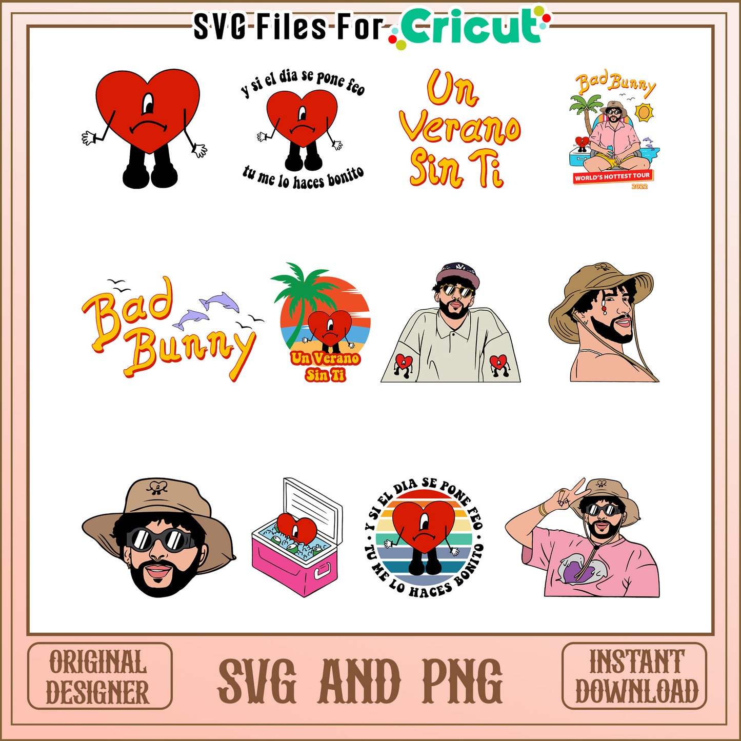 Un verano sin ti bundle svg, bad bunny heart svg, cartoon svg