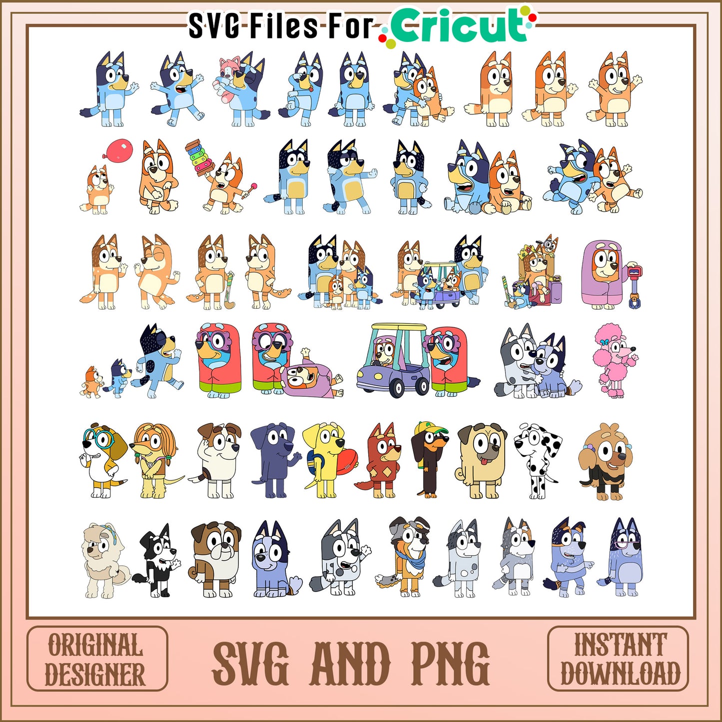 Bluey cartoon characters bundle svg, bluey characters svg