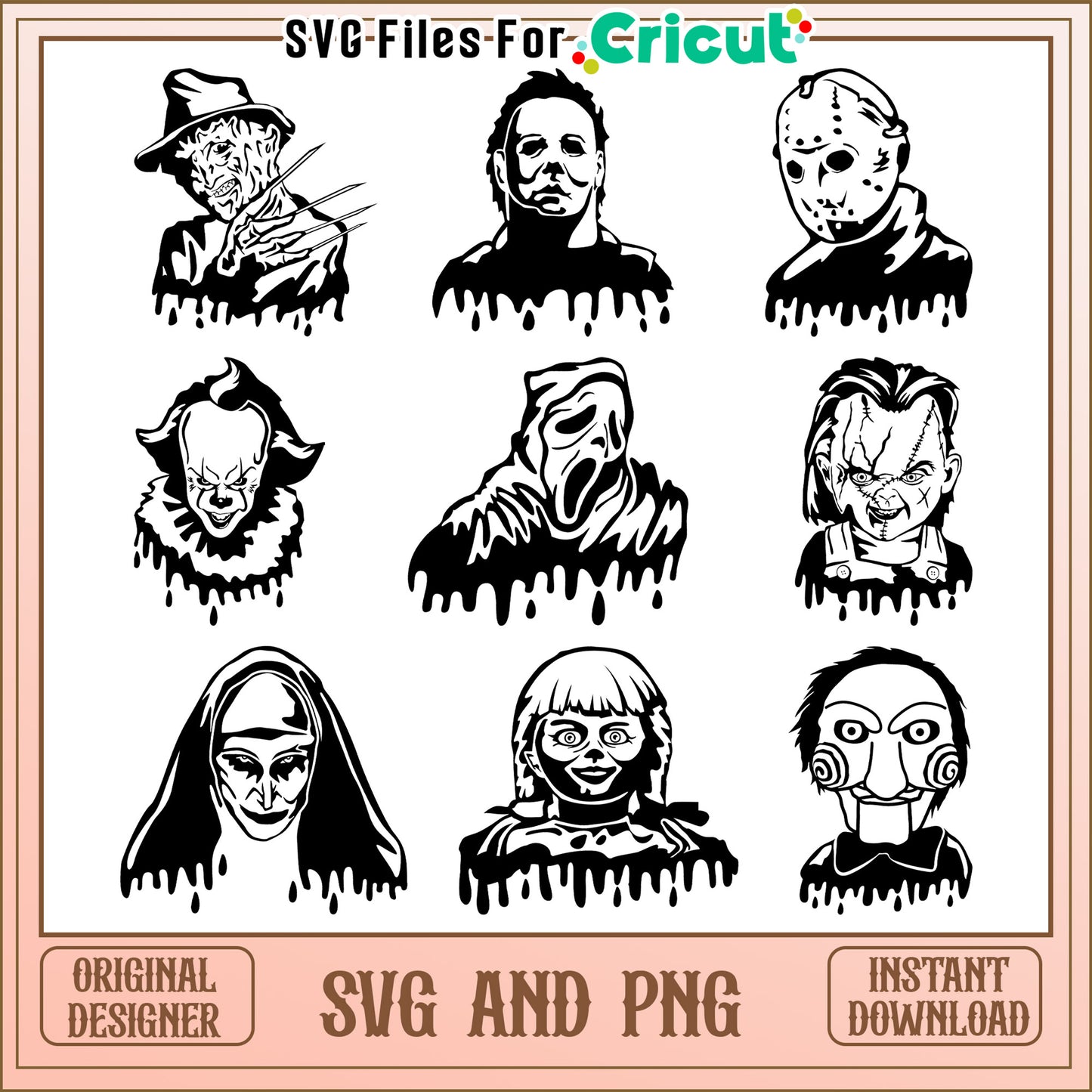 Horror characters drip black white bundle svg, horror svg