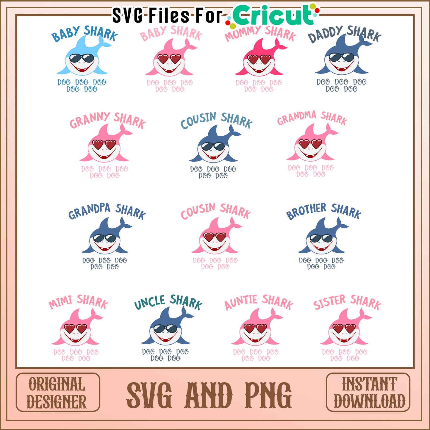Family shark doo doo doo bundle design svg, baby shark cartoon svg