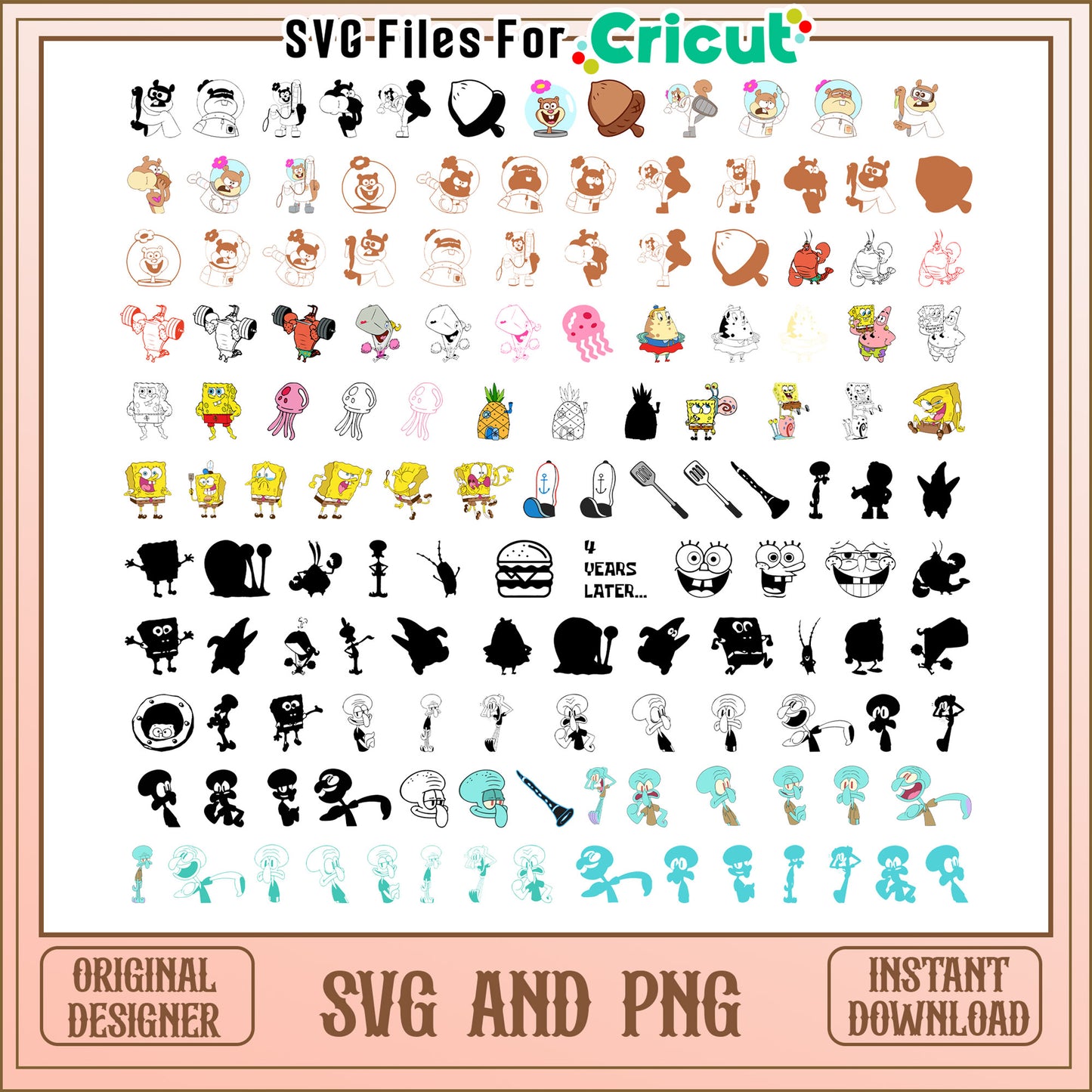 Spongebob cartoon bundle design svg, spongebob characters svg