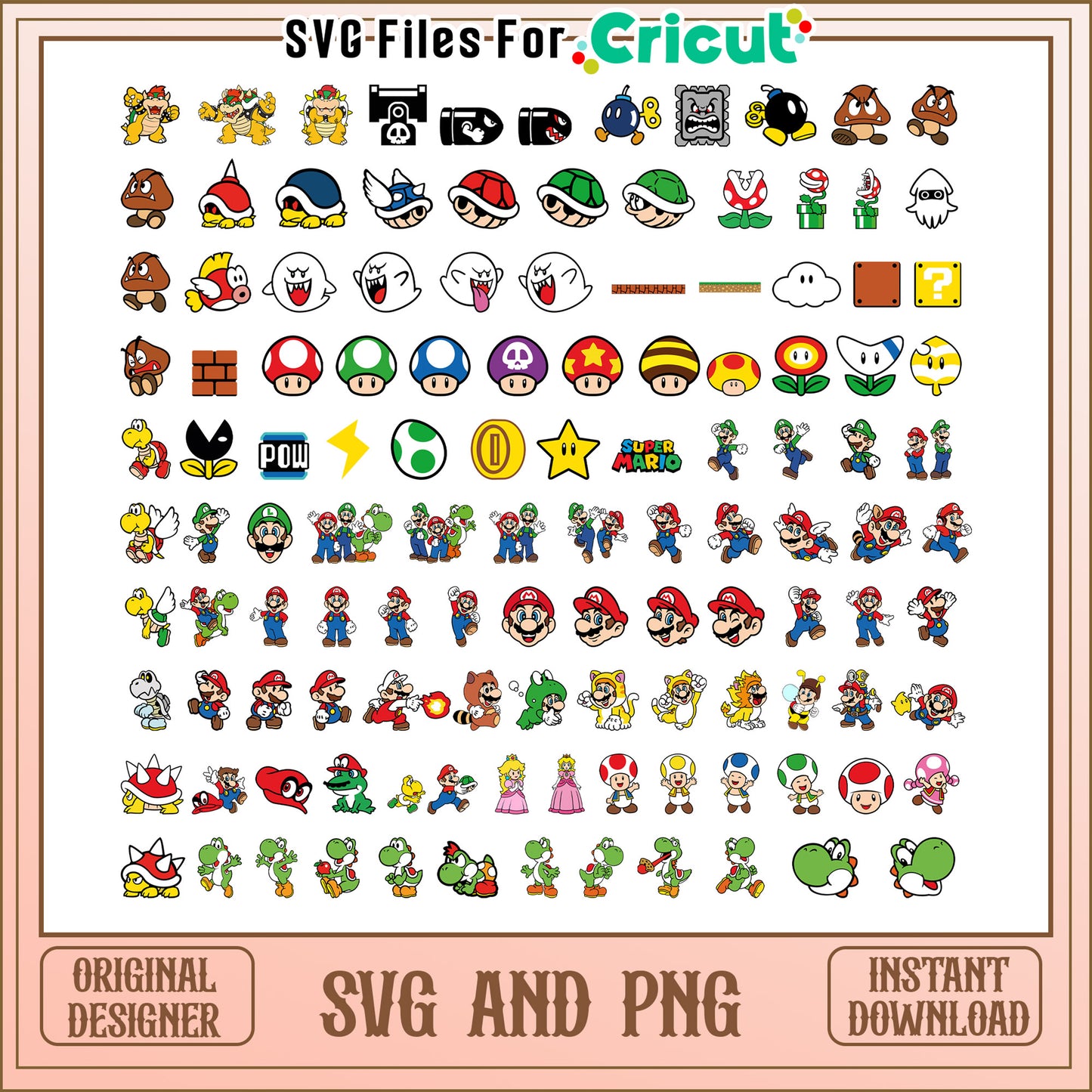 Super mario members bundle svg, super mario bors movie svg