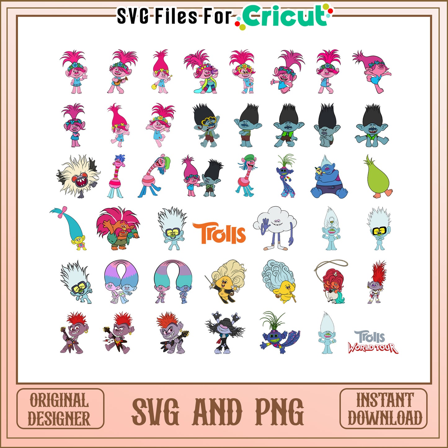 Queen poppy friends svg bundle, trolls cartoon characters svg