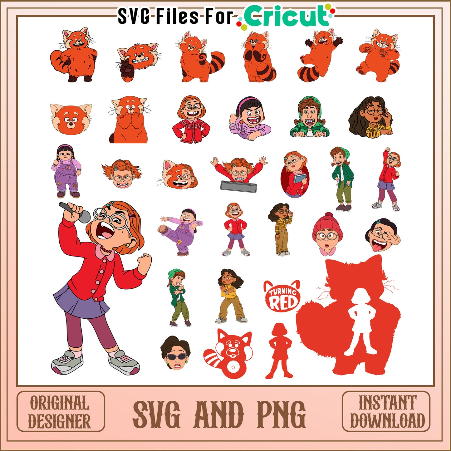 Turning red characters svg bundle, turning red cartoon svg