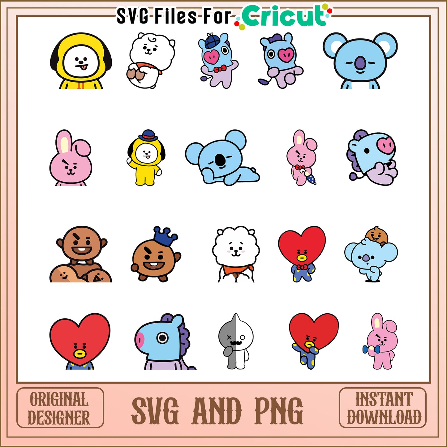 Bt21 cartoon members bundle design svg, bt21 characters svg