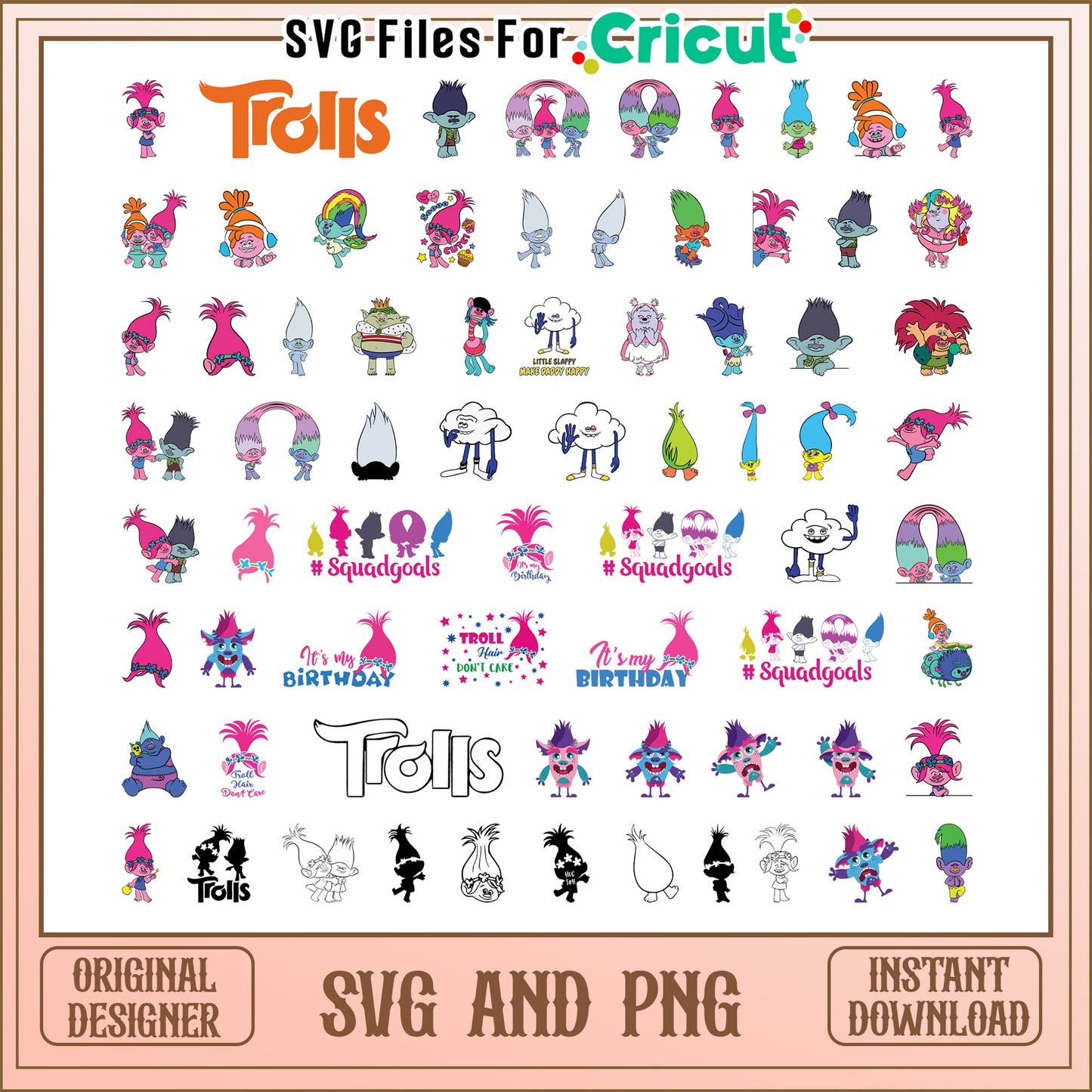 Trolls cartoon bundle design svg, trolls characters svg