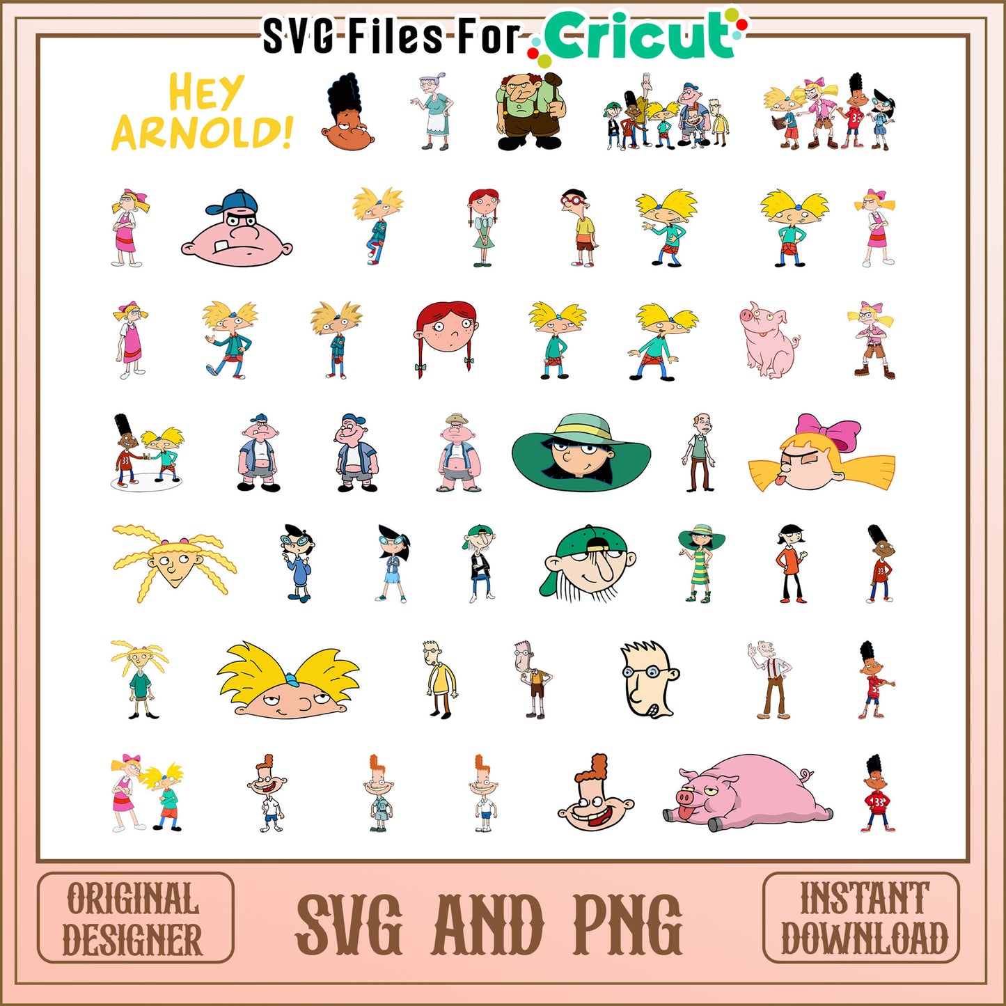 Hey arnold cartoon bundle design svg, hey arnold characters svg