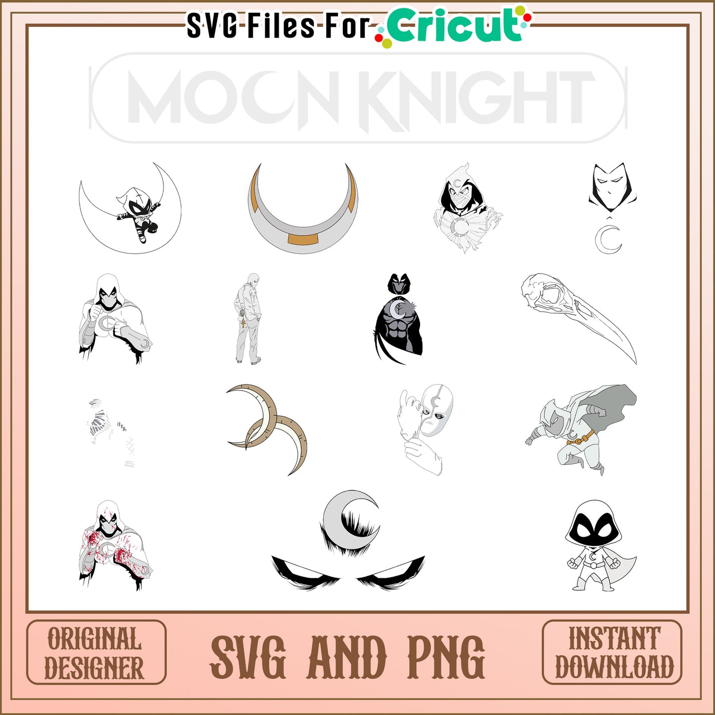 Moon knight cartoon bundle design svg, moon knight svg